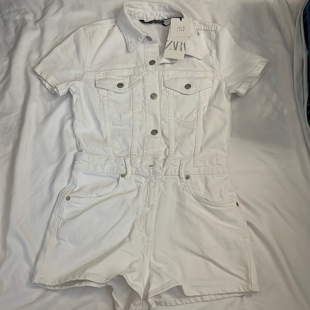 white denim jumpsuit